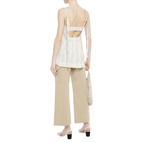 Lee Mathews Madox Cutout Striped Shantung Top, Size 6, Off-White | Blue, NWT - Picture 1 of 13